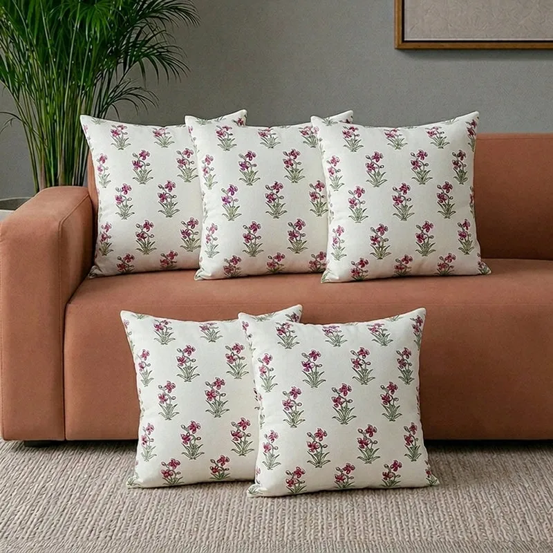 Gulmohar Bagh Cushion Cover (Red) - Set Of Five - 1