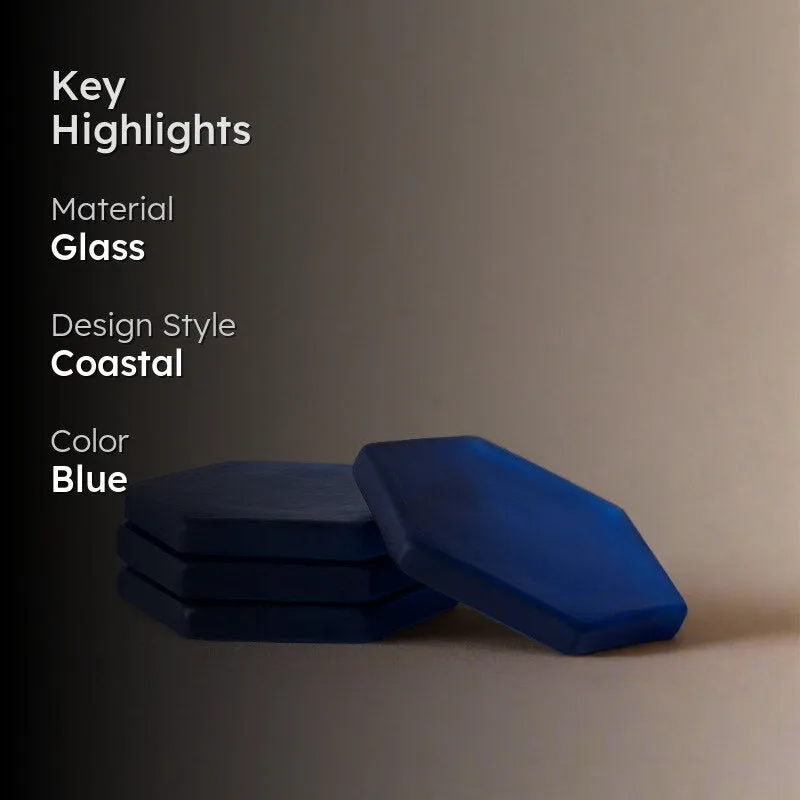 Glossy Hexa Glass Coaster (Blue) - Set Of Four media 2