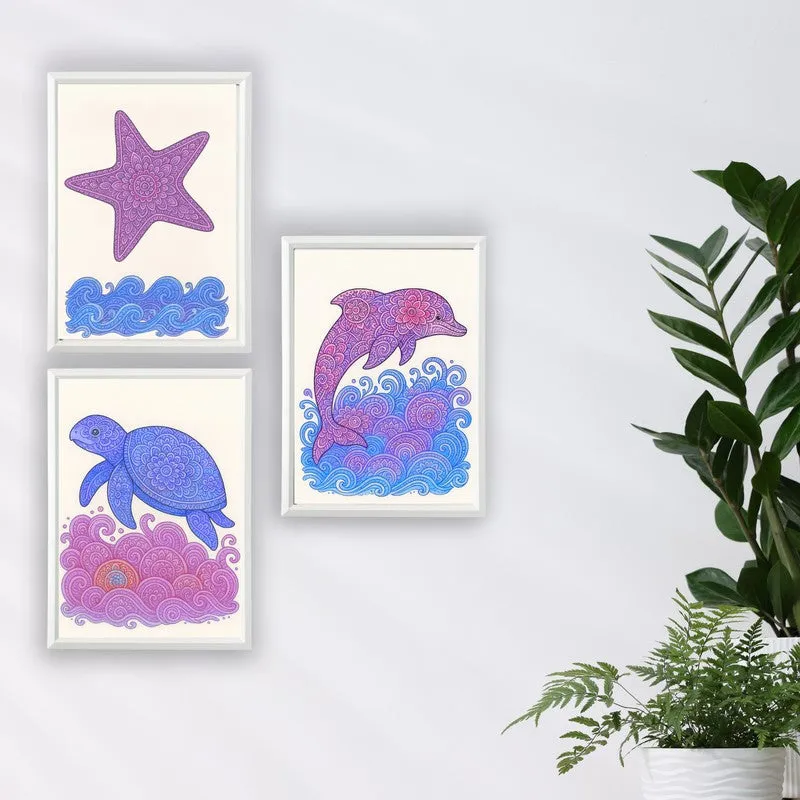 Aqua Bliss Paper Wall Painting With Frame - White media 4