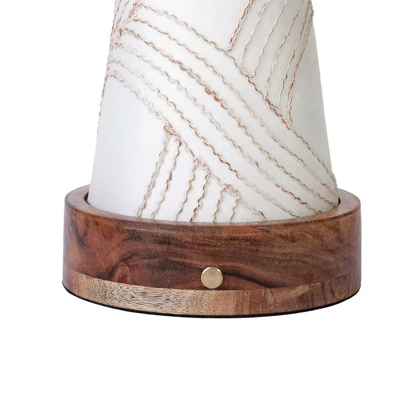 Glowen Cone Pattern Base Fabric Wooden Table Lamp - White media 6