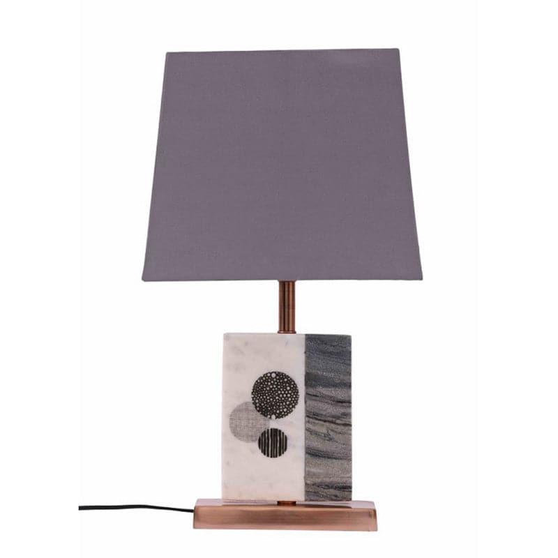 Blaze Printed Fabric Table Lamp With Marble & Copper Base - Grey,White media 4