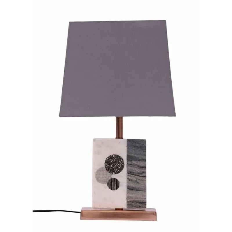 Blaze Printed Fabric Table Lamp With Marble & Copper Base - Grey,White media 4