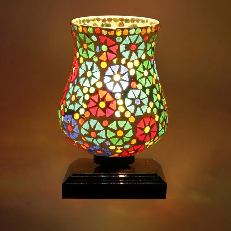 Glowzen Mosaic Glass Table Lamp With Wooden Base - Multicolor media 7