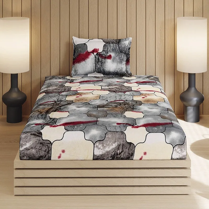 Monte Carlo Ethereo Bedsheet (Grey,Beige) - 280 GSM media 1