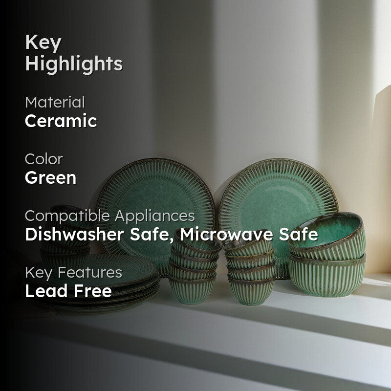 Rustic Green Ceramic Dinner Set - 20 Piece Set media 2