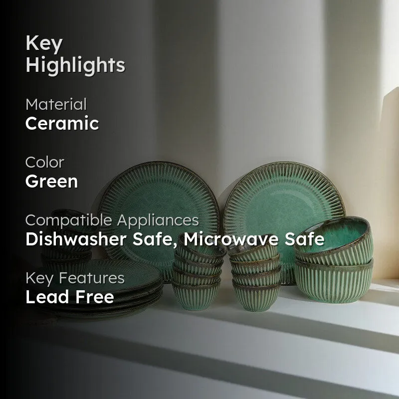 Rustic Green Ceramic Dinner Set - 20 Piece Set media 2