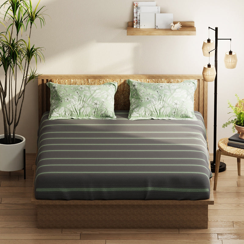 Faraday Geometric Microfiber Bedsheet (Grey & Green) - 120 GSM media 3