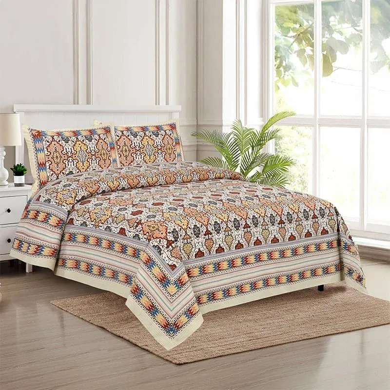 Baneeta Ethnic Bedshhet - Orange & Yellow Cotton Bedsheet - 180 TC media 1