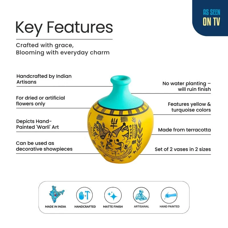 Warli Tales Vases - Set of Two (Yelow,Blue) media 5