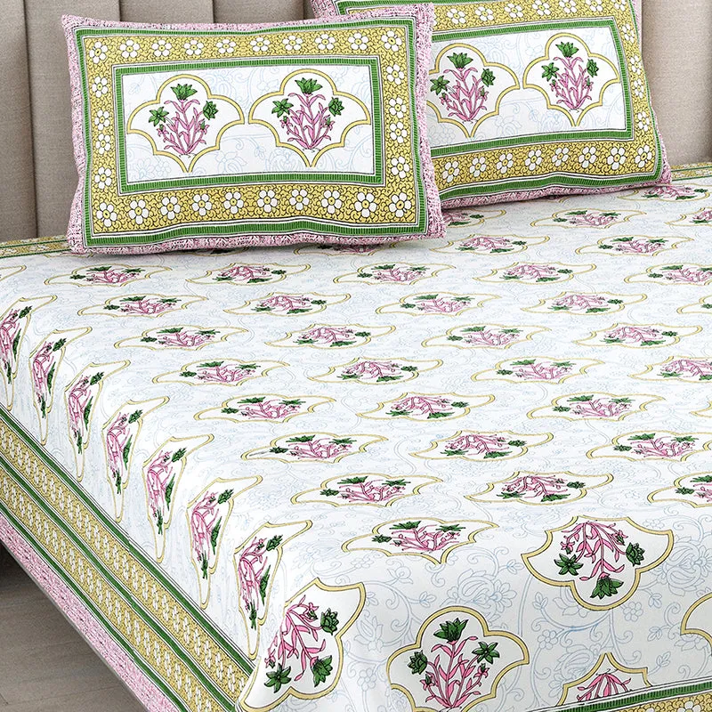 Ishani Cotton Bedsheet (Mustard, Pink) - 180 TC media 3