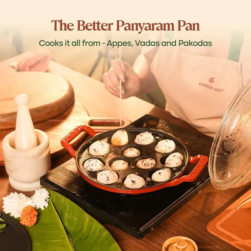 Cumin Co Enamel Cast Iron Paniyaram Pan - White - 11