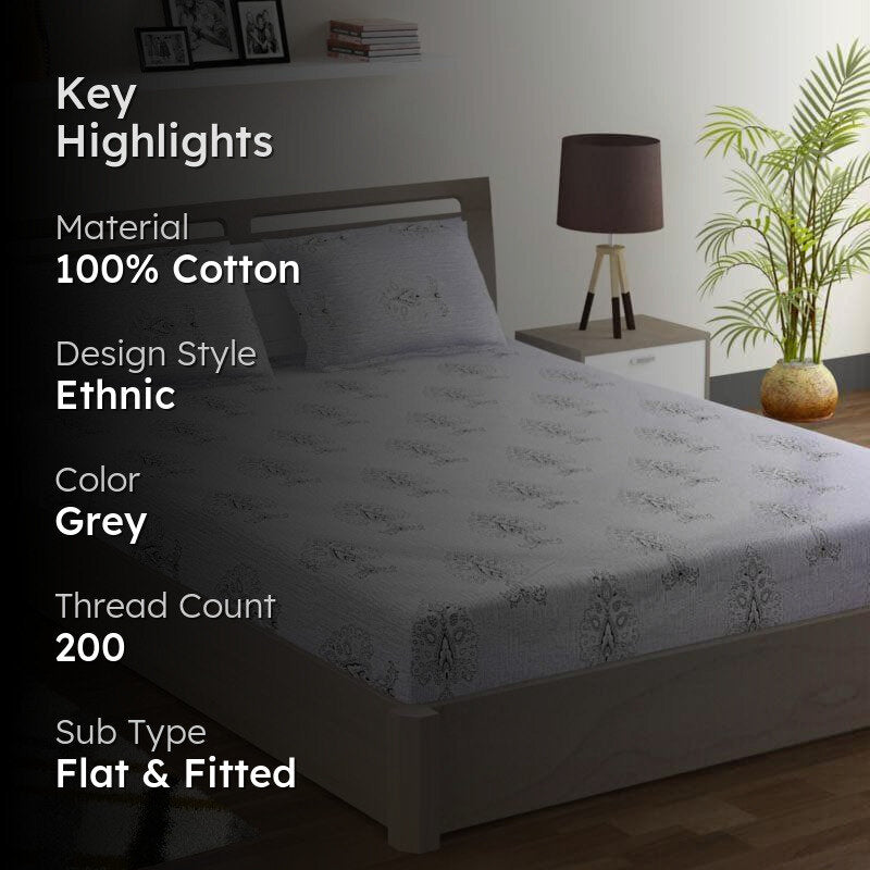 Swayam Wonder Spread Cotton Bedsheet (Grey) - 200 TC media 2