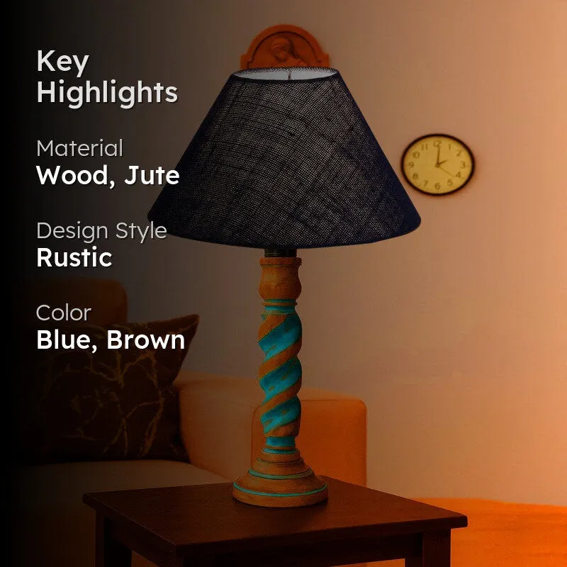 Elara Lumo Wooden Table Lamp - Blue media 2