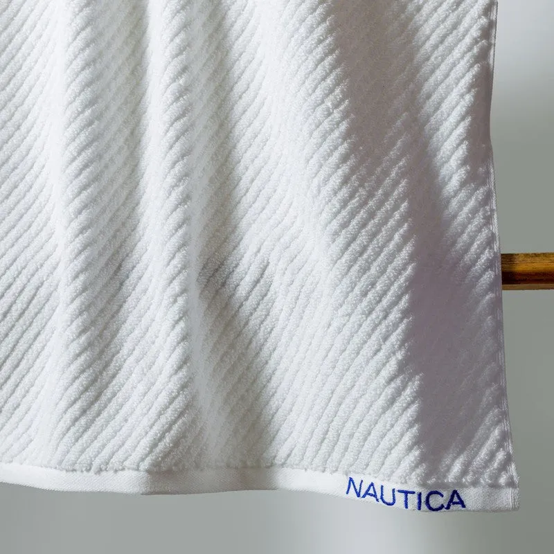Nautica Riviera Soft Cotton Bath Towel (White & Light Blue) - Set Of Two media 5