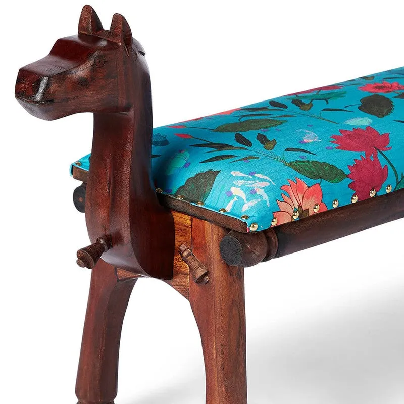India Circus Acacia Wood Blossomy Mosaic Wooden Camel Bench media 6