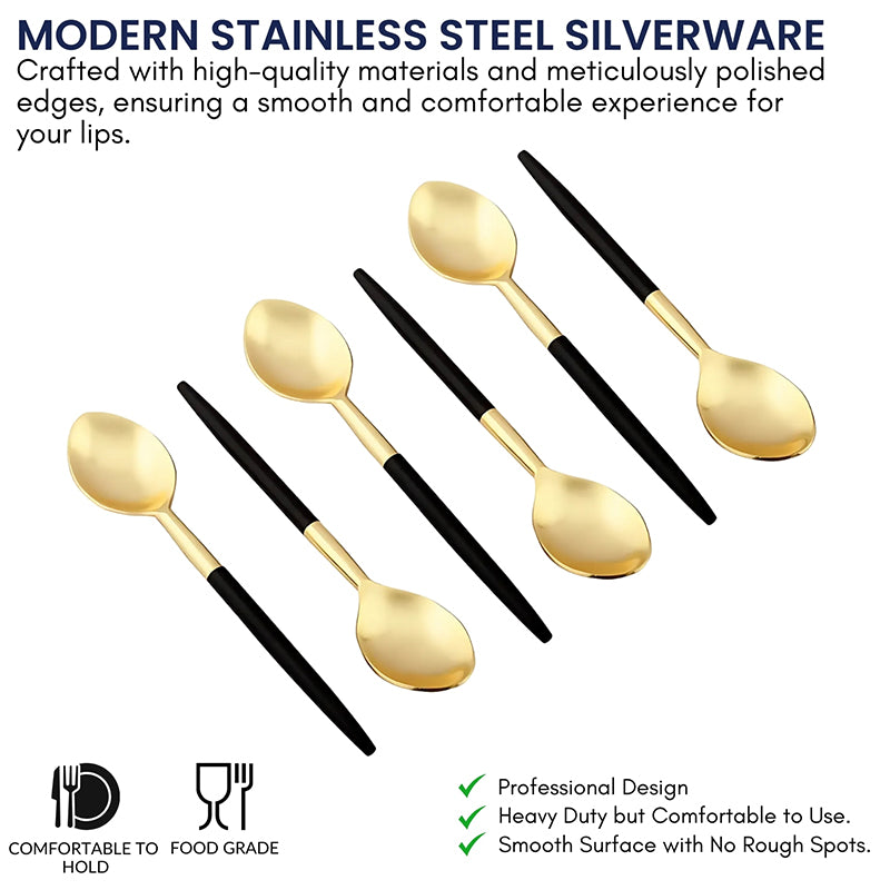 Stirling Stainless Steel Spoon Set (Gold & Black) - Set Of Six media 3