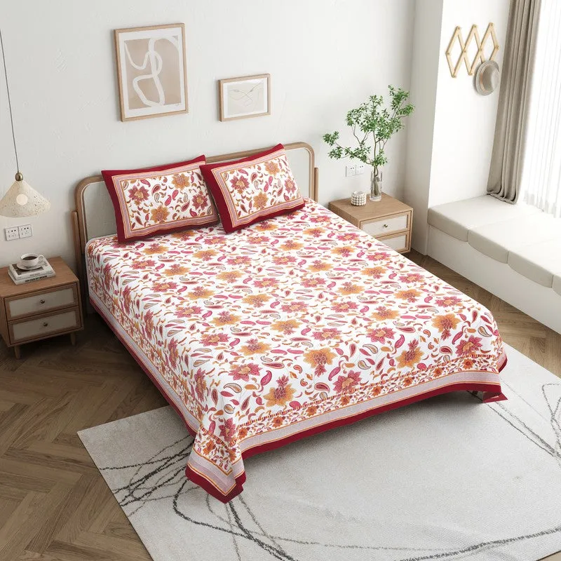 Soft Petal Cotton Bedsheet (White,Red) - 180 GSM media 3