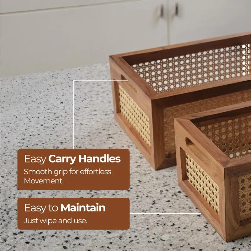WoodCraft Teak Wood Storage Basket - Set of Two media 9