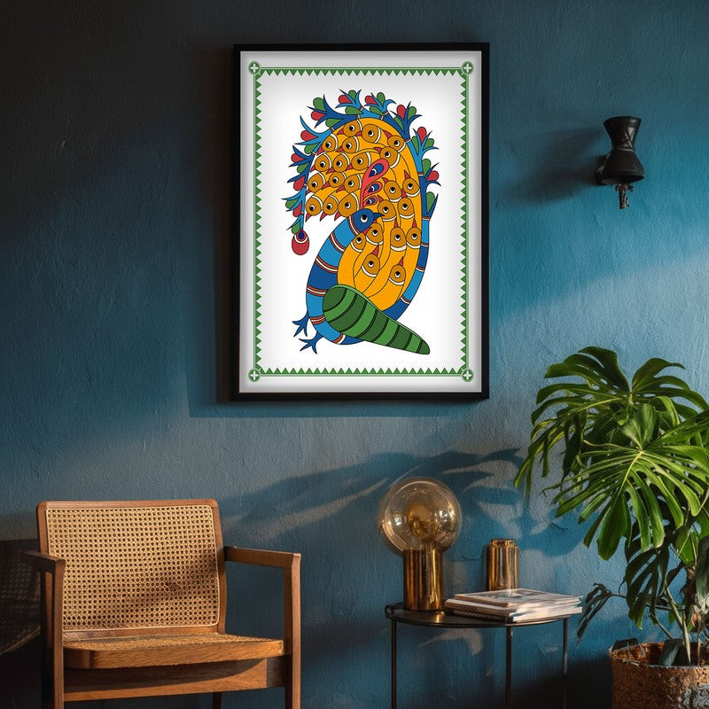 Royal Peacock Framed Madhubhani Canvas Wall Painting media 5