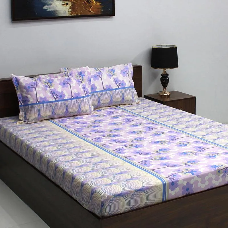 Warhi Floral Cotton Bedsheet (Purple) - 110 TC media 3