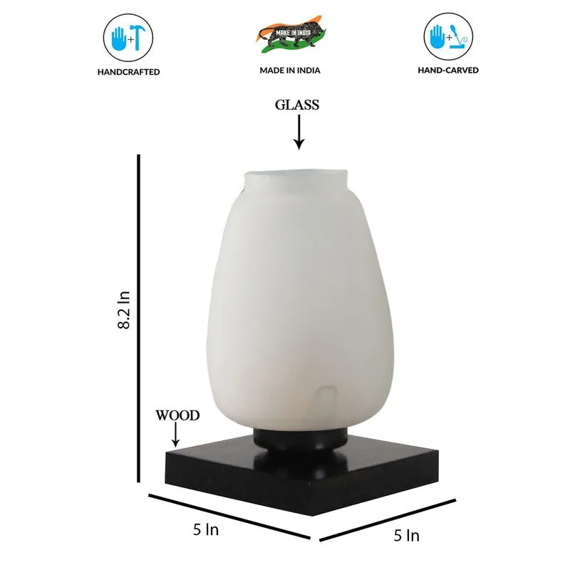Lumix Glass Table Lamp With Wooden Base - White media 9