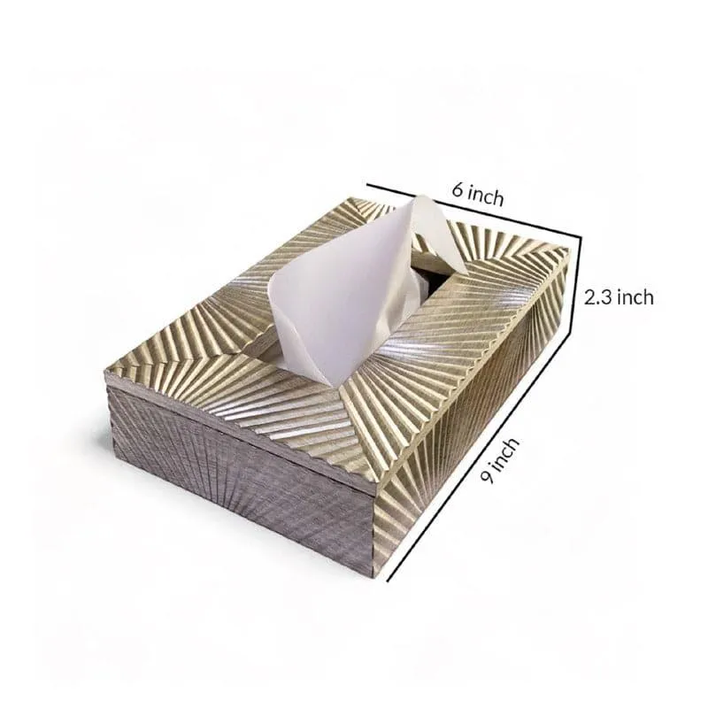 Luxurious Gold Stripe Tissue Box Holder - Stylish Wooden Design media 9
