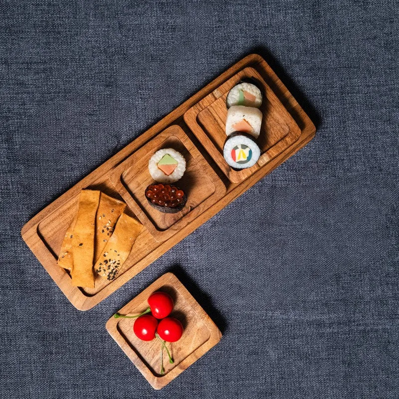 Trinity Wood Sectioned Serving Platter - Four Piece Set media 3
