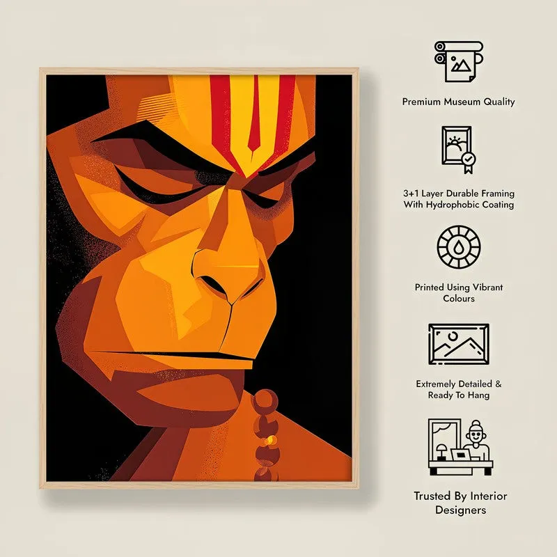 Powerful Bajrangbali II Archival Paper Wall Art - Natural Brown Frame media 8