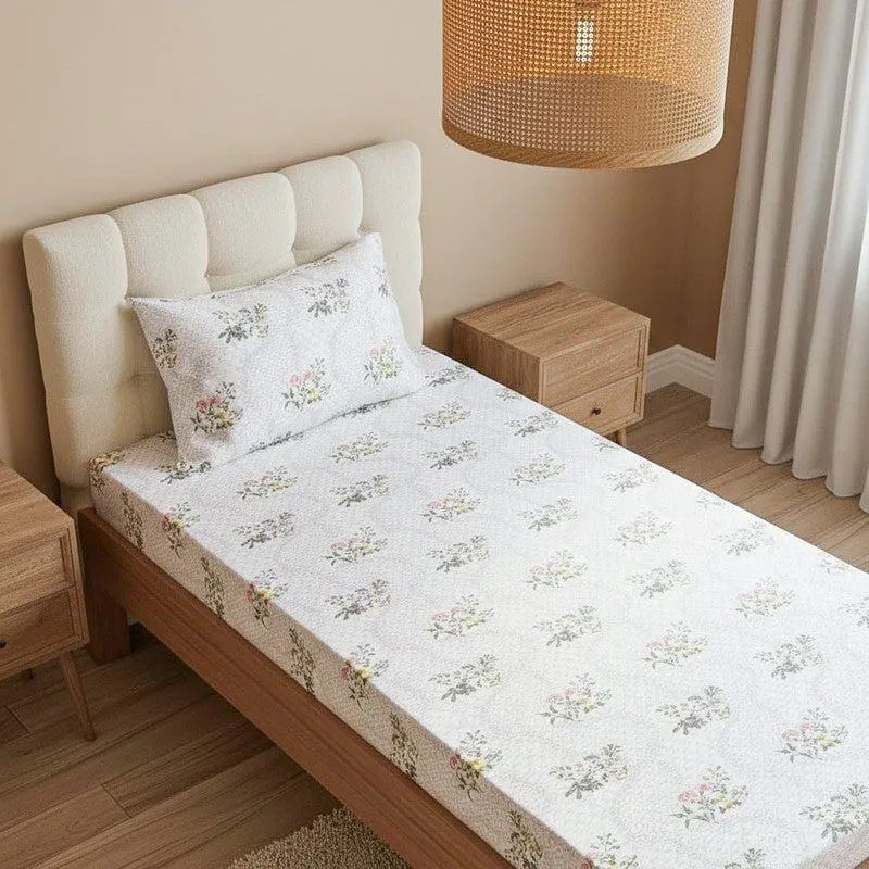 Floral Rush Printed Cotton Bedsheet (Grey) - 200 TC media 3
