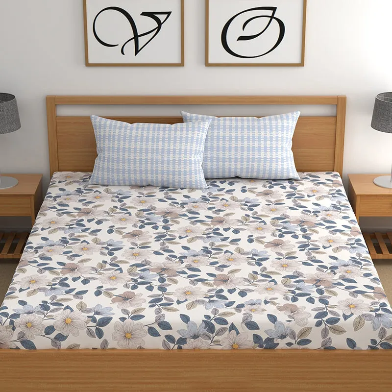Flora Blues I Microfiber Microfiber Bedsheet - 150 GSM media 5