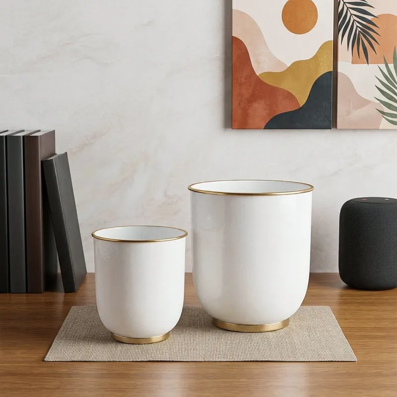 Alabaster Floor Planter - Set of 2 media 1