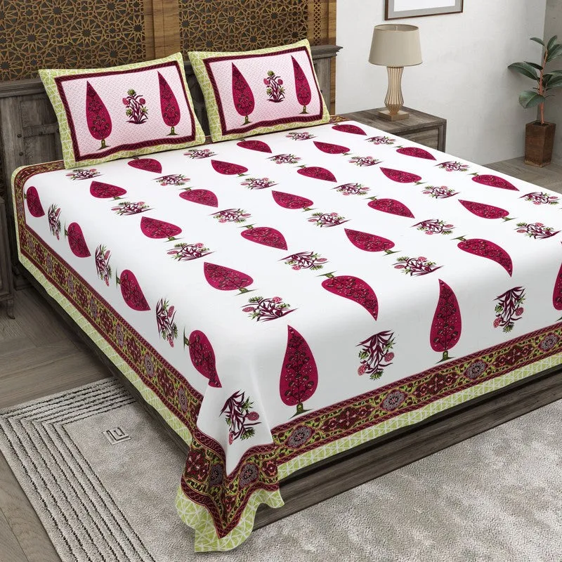Jaipuro Cotton Bedsheet (Maroon,White) - 240 TC media 1