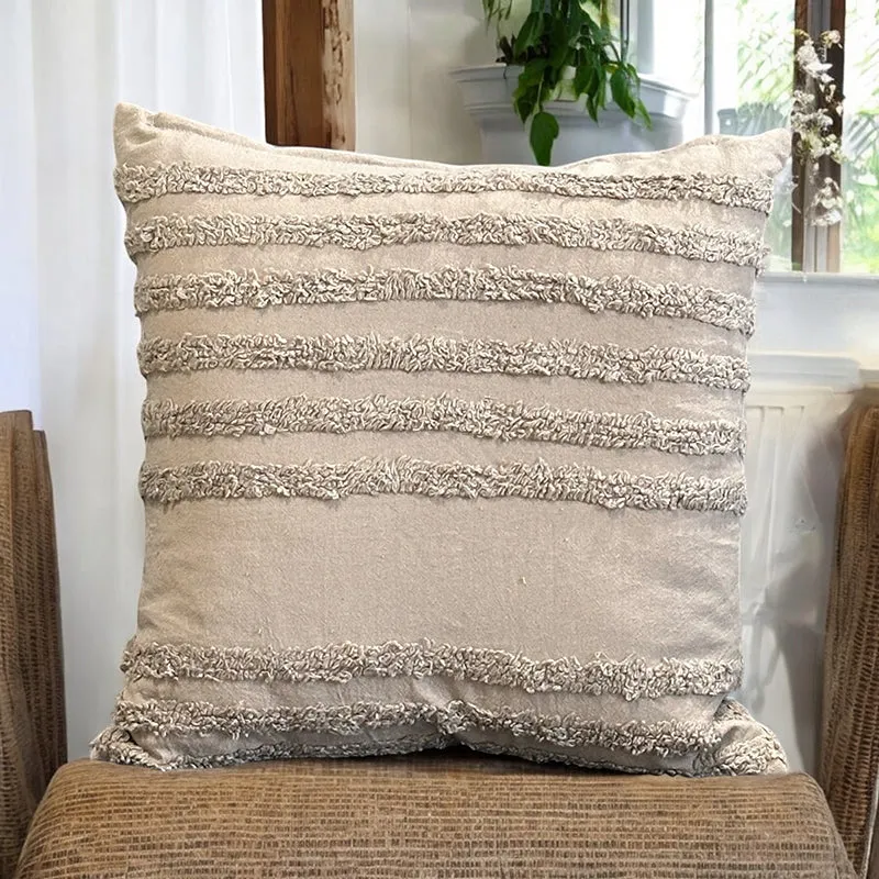 Thea Stripe Tufted Cushion Cover - Beige media 2