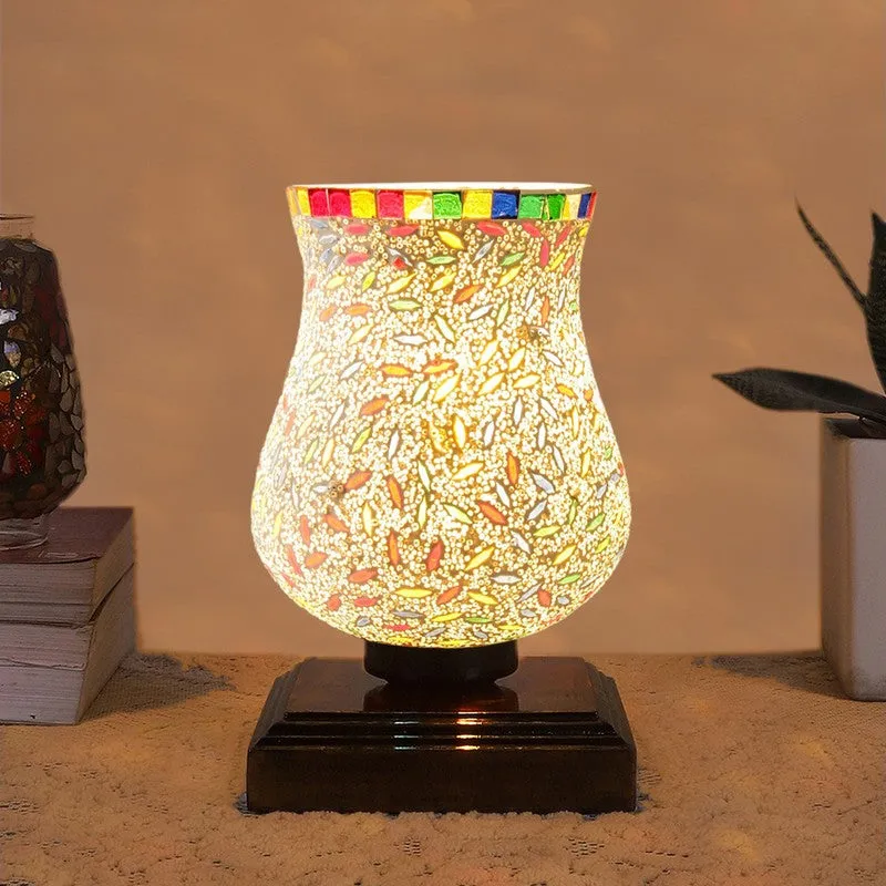 Auralin Mosaic Glass Table Lamp With Wooden Base - Multicolor media 3