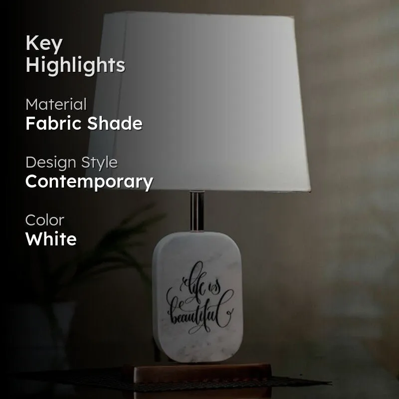 Life Light Printed Marble & Copper Base Fabric Table Lamp - White media 2