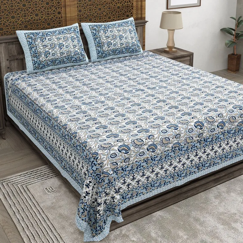 Lineo Cotton Bedsheet (Blue,White) - 240 TC media 1
