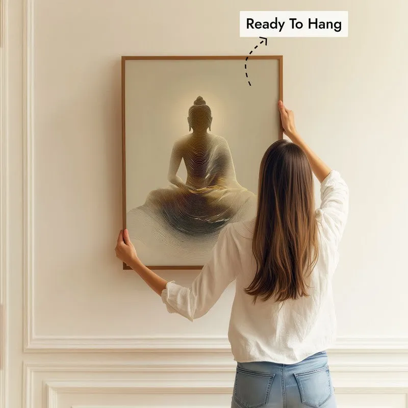 Buddha Seated in Radiance Archival Paper Wall Painting With Brown Frame media 5