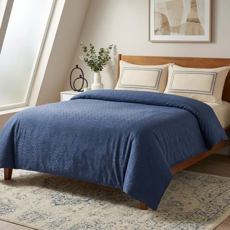 Grid Grace Cotton Bedsheet (Blue) - 150 TC media 1