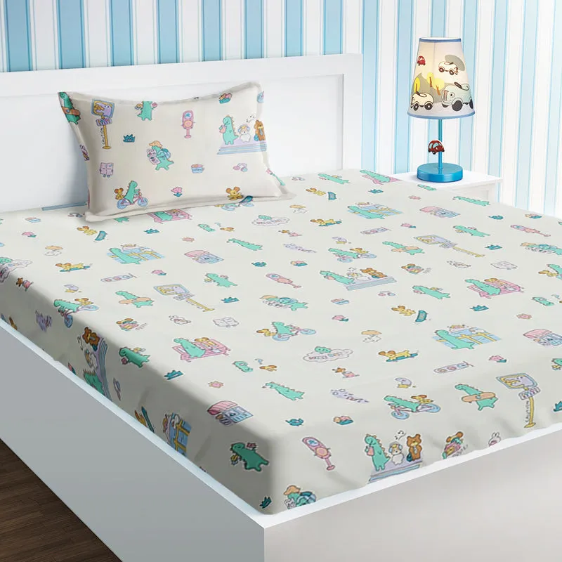 Dino City Kids Cotton Bedsheet - 210 TC media 1
