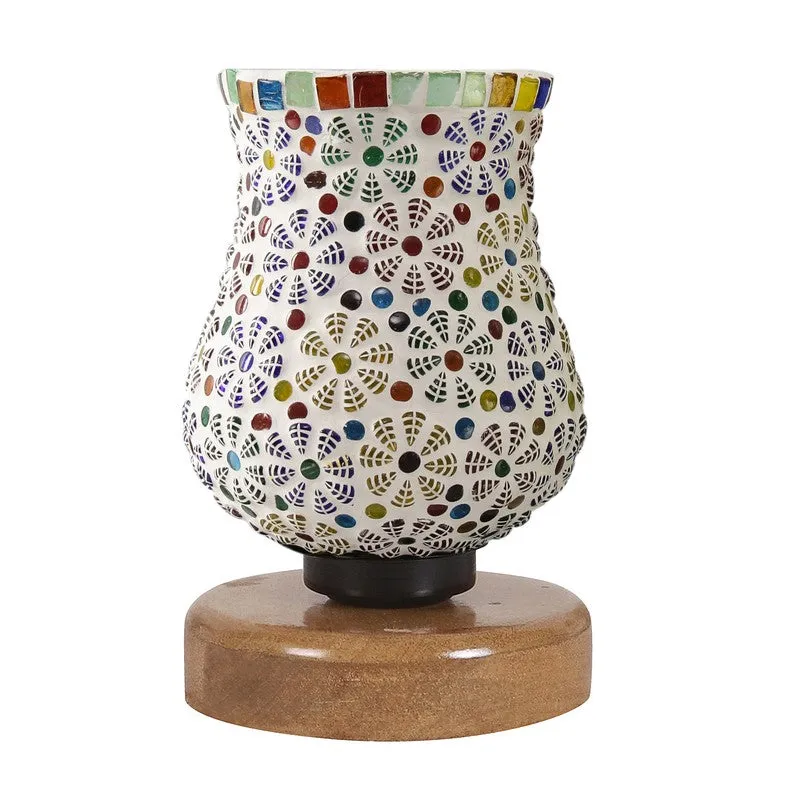 Raymira Mosaic Glass Table Lamp With Wooden Base - Multicolor media 5
