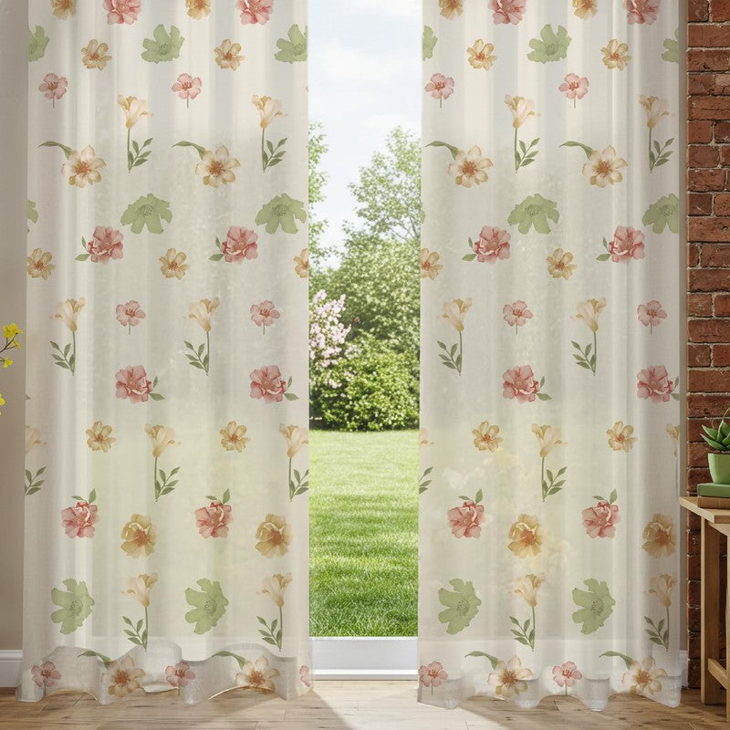 Urban Space Pastel Floral Multicolor Polyester Curtains - Set Of Two media 4