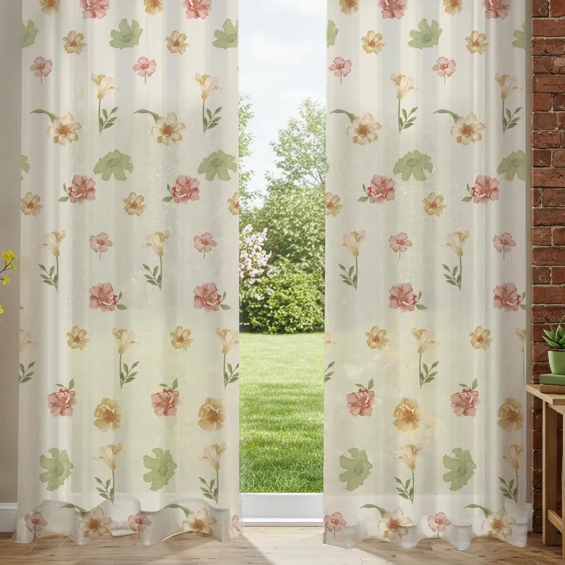 Urban Space Pastel Floral Multicolor Polyester Curtains - Set Of Two media 4