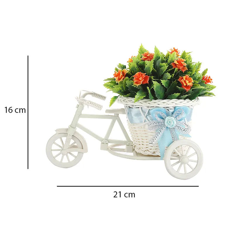 Faux Orange Rose Plant On Cycle Rikshaw media 5