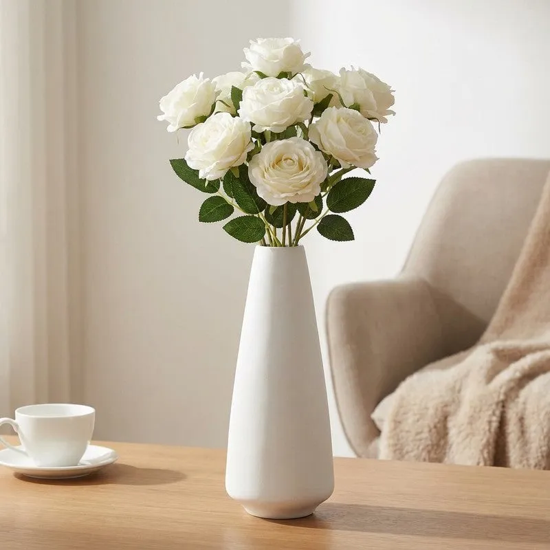 Lifelike Artificial Rose Flower With Natural Touch (White) - Set of Three media 1