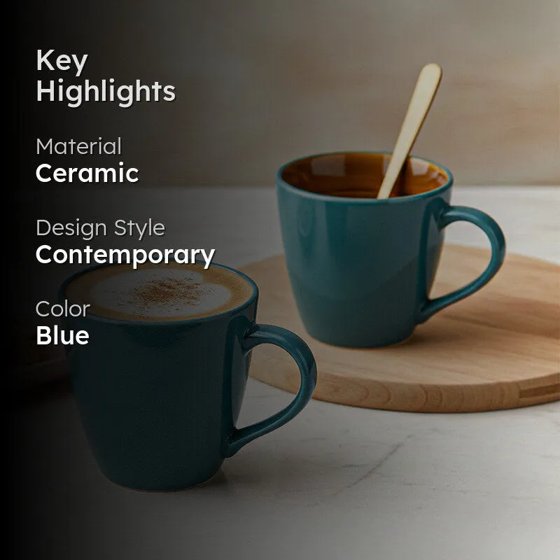 Karvaa Ceramic Coffee Mug (Cyan/350 mL Each) - Set Of Two media 2