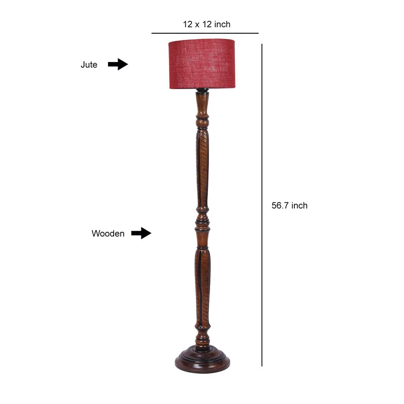 Biya Vintage Wooden Floor Lamp With Jute Shade - Maroon media 6