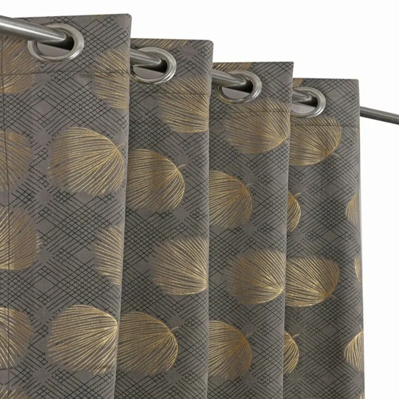 Glow Line Printed Velvet Curtain - Grey,Gold media 3