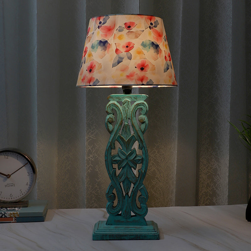 Luna Borealis Sigil Printed Mango Wood Table Lamp - Multicolor