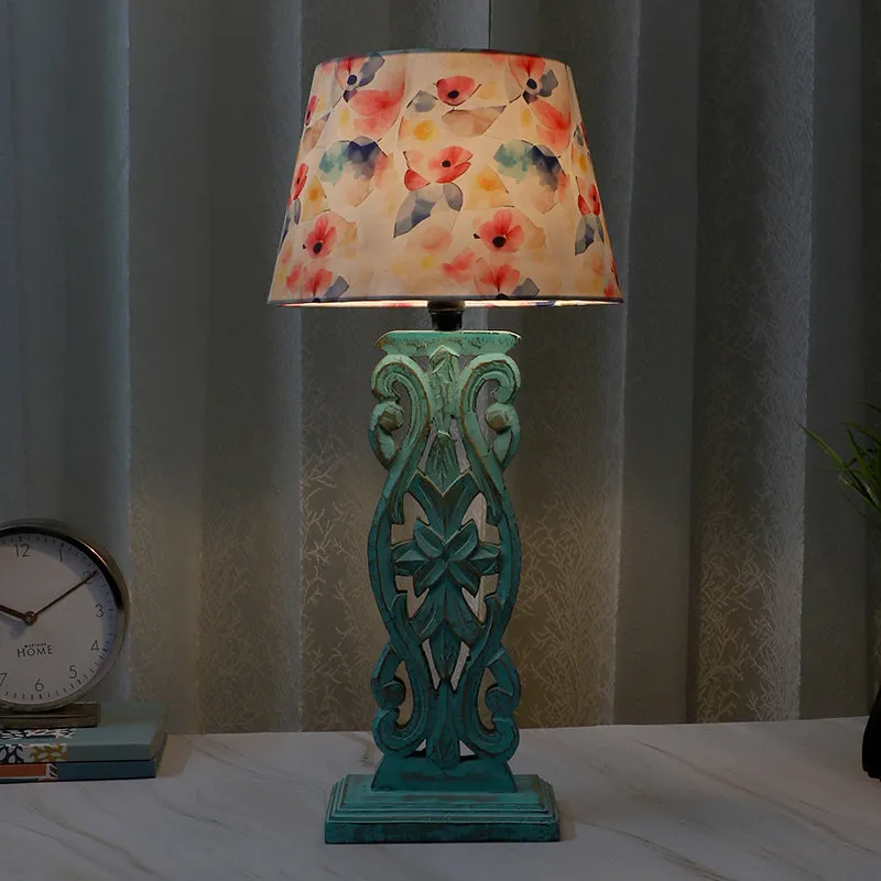 Luna Borealis Sigil Printed Mango Wood Table Lamp - Multicolor media 1