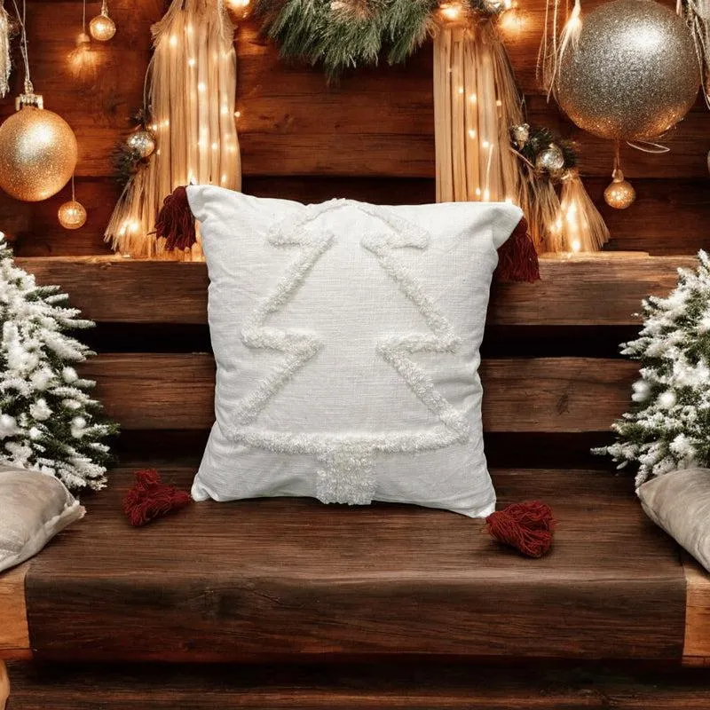 Whimsy in White  Cotton Christmas Cushion Cover media 1